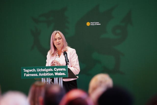 Liz Saville Roberts speaking at a lectern