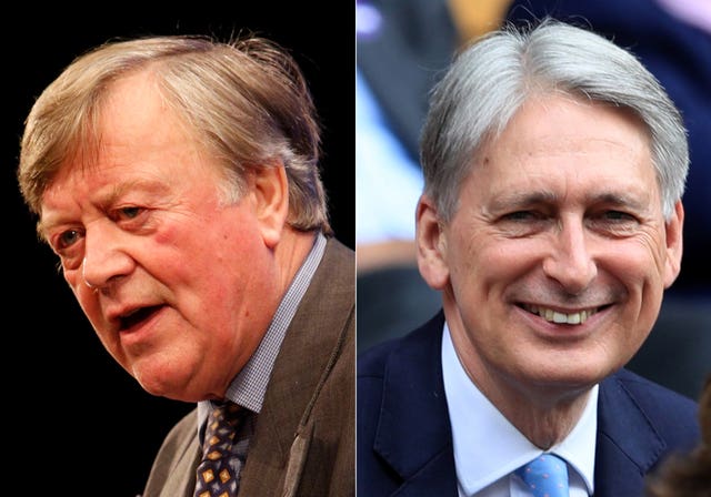 (left to right) former chancellors Ken Clarke and Philip Hammond
