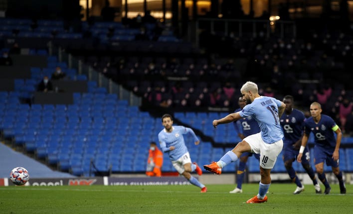Sergio Aguero equalised from the spot