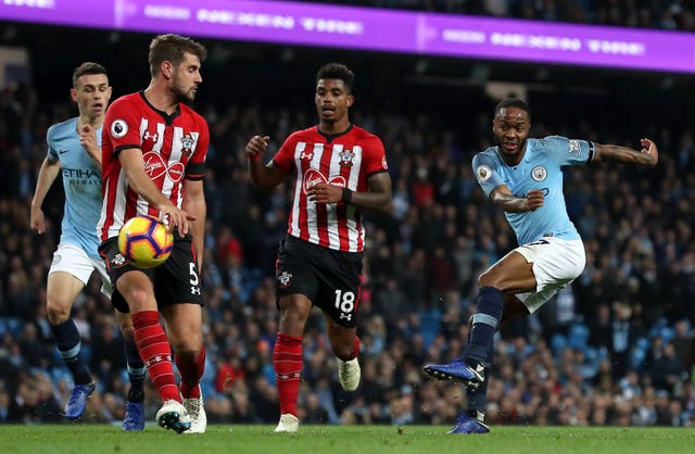 Raheem Sterling, right, was on top form against the Saints on Sunday 