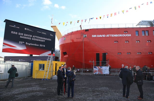 The polar research ship at the Cammell Laird shipyard in Birkenhead, Merseyside (Peter Byrne/PA)