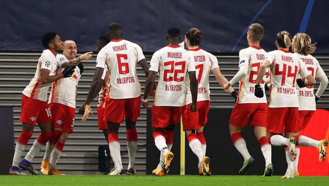 Angelino celebrates scoring RB Leipzig's opener against United