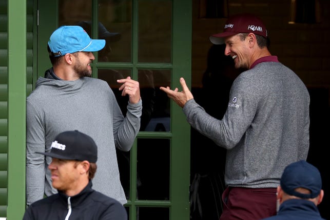 The American pop star, left, was playing alongside Justin Rose, right, at the event