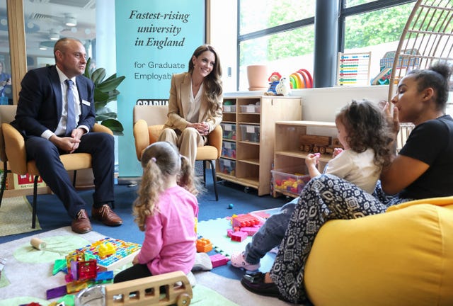 Kate during the visit to University of East London for the launch of the Royal Foundation Centre for Early Childhood social and emotional development guide