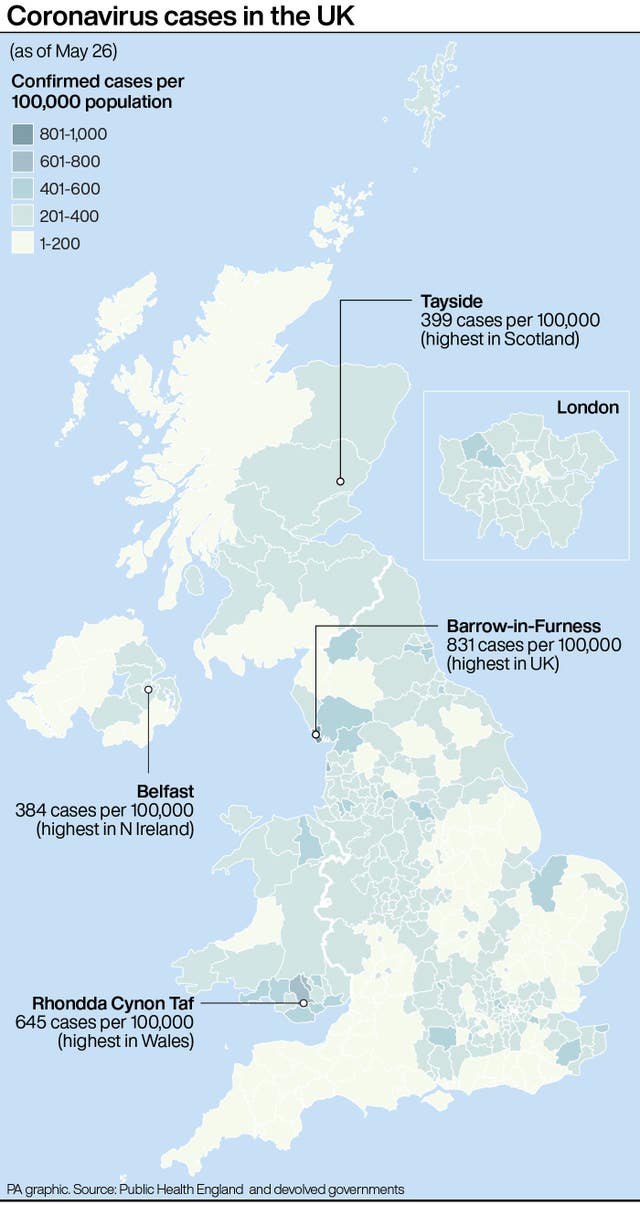 Coronavirus cases in the UK