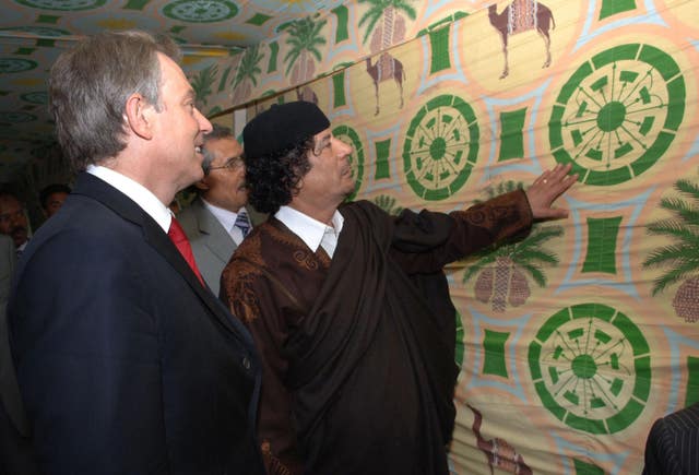 Former prime minister Tony Blair met Muammar Gaddafi at his desert base near Tripoli in 2004