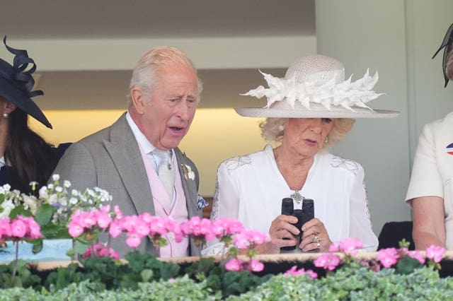 The King and Queen in the royal box at Royal Ascot 2025