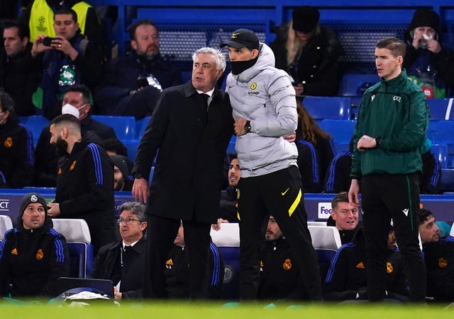 Real Madrid manager Carlo Ancelotti (left) and Chelsea manager Thomas Tuchel