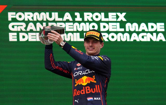 Max Verstappen celebrates his second win of the year at the Emilia Romagna Grand Prix