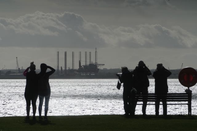 Members of the public looking out on the mammal on Friday afternoon (Owen Humphreys/PA)