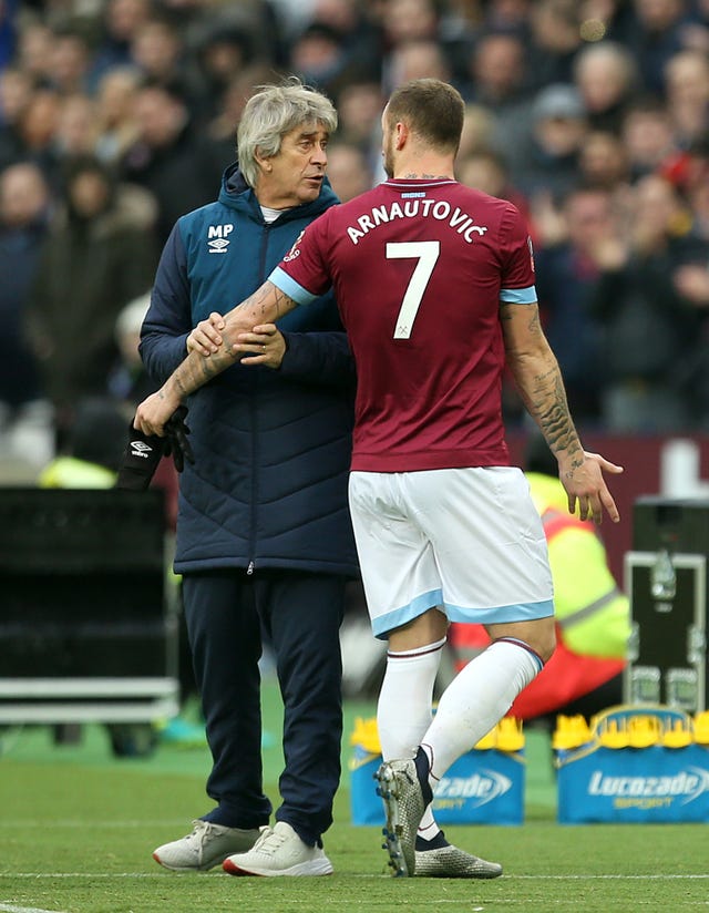 Marko Arnautovic was taken off after only 20 minutes against Birmingham (Steven Paston/PA).
