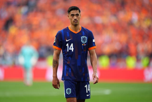 Tijjani Reijnders during a Netherlands match against Romania at Euro 2024