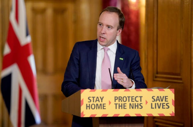 Health Secretary Matt Hancock during a media briefing in Downing Street on coronavirus