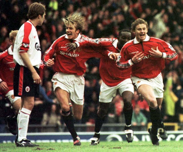 Solskjaer & Beckham celebrate