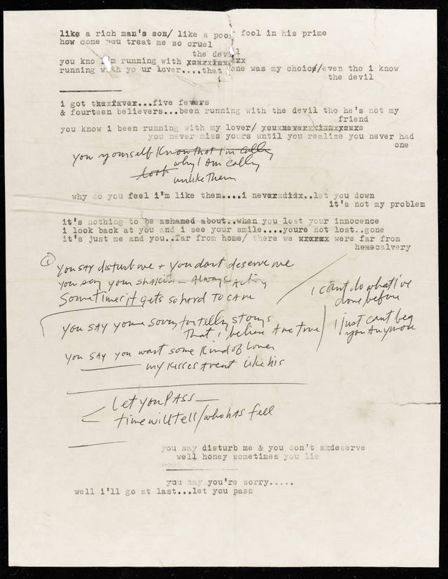 Bob Dylan manucript sale