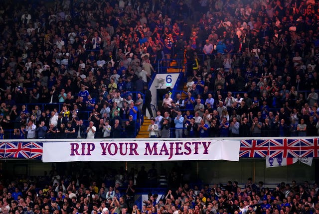 A banner paying tribute to the Queen