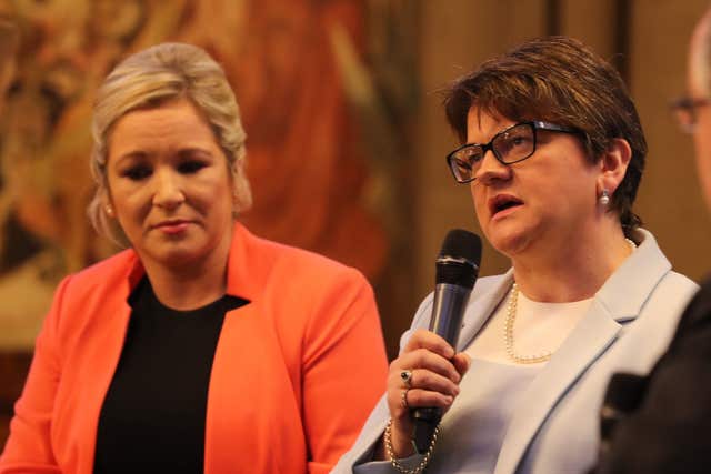DUP leader Arlene Foster and Sinn Fein’s Northern Ireland leader Michelle O’Neill (Owen Humphreys/PA)