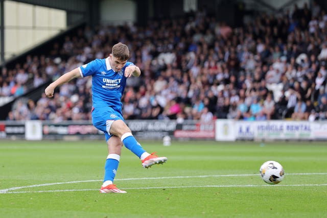 Rangers’ Findlay Curtis scores their side’s first goal