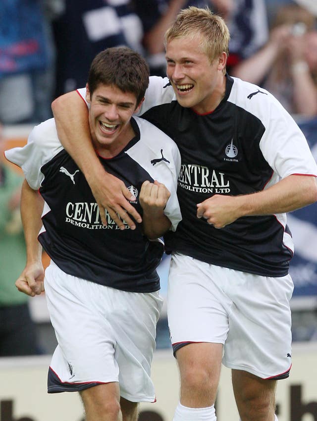 Falkirk's Ryan Flynn (left) scored the Bairns' first ever European goal but it was not enough to see off FC Vaduz