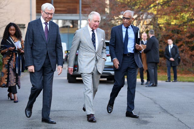 The Prince of Wales with Vice-Chancellor of the University of Cambridge, Professor Stephen J Toope (left)