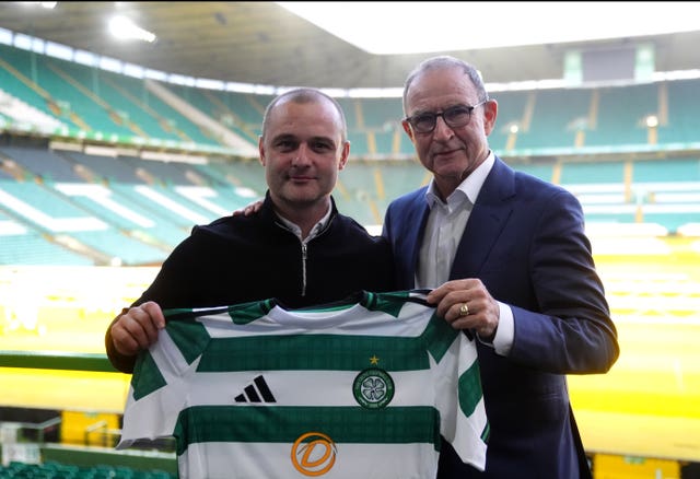 Shaun Maloney (left) and Martin O’Neill during a photocall at Celtic Park,
