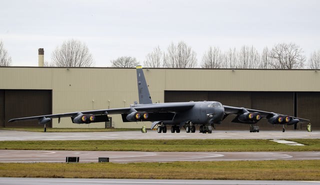 A USAF B52 bomber at RAF Fairford in Gloucestershire (Steve Parsons/PA)