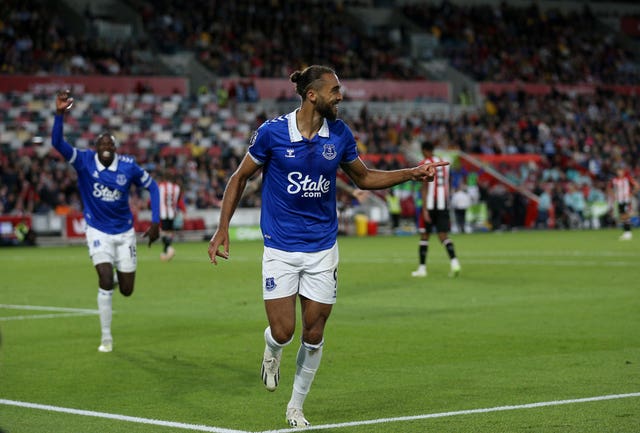 Everton’s Dominic Calvert-Lewin celebrates scoring