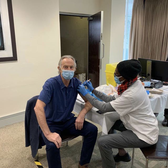 Former prime minister Tony Blair receiving the Covid-19 vaccine at the Lords cricket ground facility in London Toni Blair Institute/Twitter/PA)