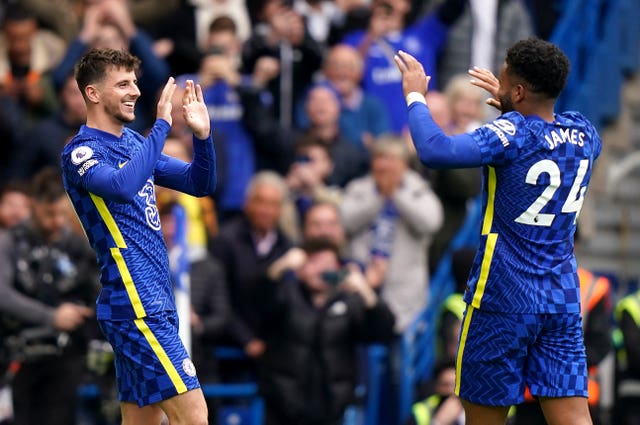 Mason Mount (left) celebrates scoring for Chelsea