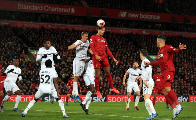 Virgil Van Dijk hit the crossbar with a header against West Ham