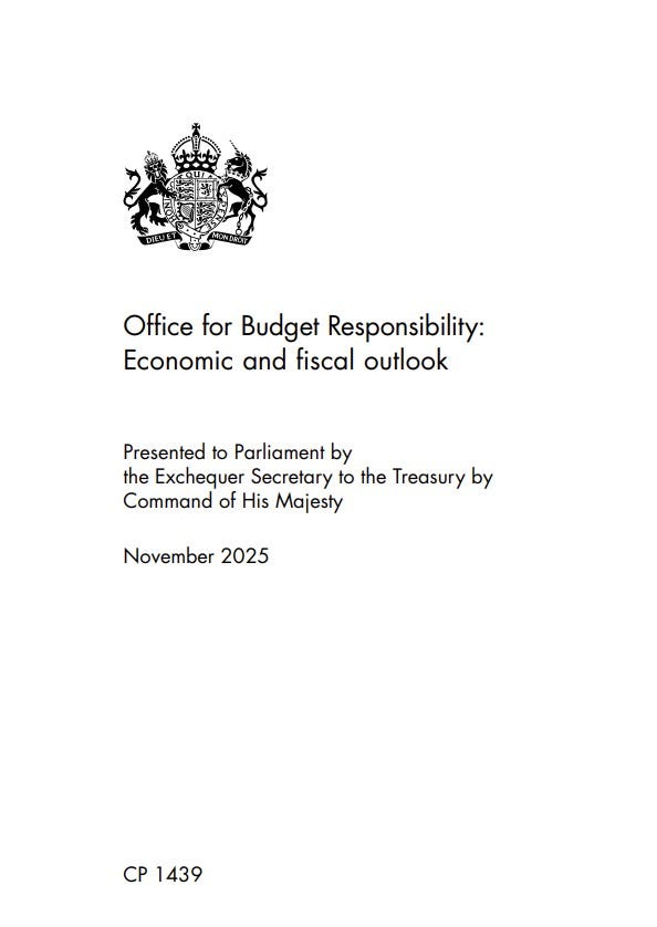 Screen grab taken from the website of the Office for Budget Responsibility showing their economic and fiscal document, which was published before Chancellor Rachel Reeves delivers her Budget, despite normally releasing it afterwards by convention