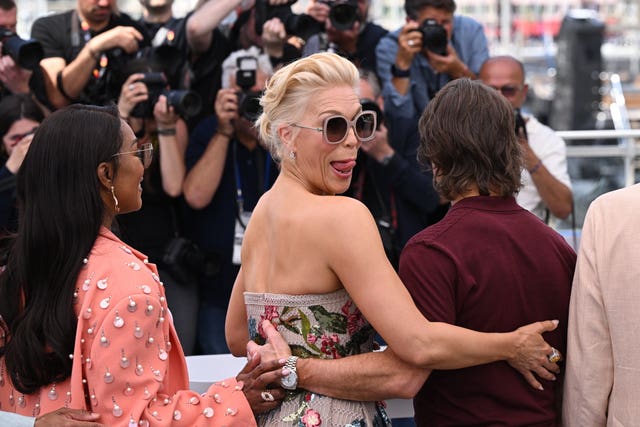 Waddingham sticking her tongue out alongside Cruise at Cannes