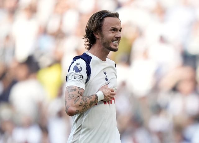 James Maddison celebrates after the Everton match