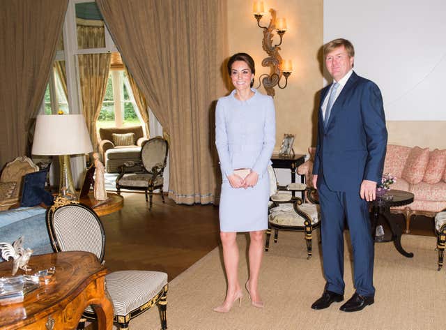 The Duchess of Cambridge meets King Willem Alexander of the Netherlands at Villa Eikenhorst in The Hague, Netherland