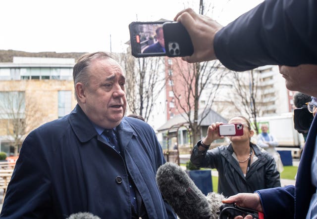 Alex Salmond speaking to the media, while standing outside