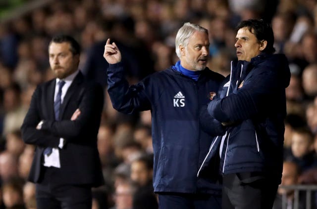 Kit Symons, second right, was assistant to former Wales boss Chris Coleman at Euro 2016