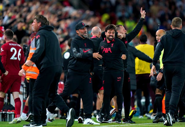Jurgen Klopp celebrates Liverpool's late winner
