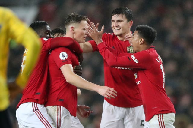 Scott McTominay is congratulated by his team-mates after scoring against Arsenal
