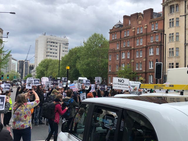 Protesters outside Westminster Magistrates’ Court
