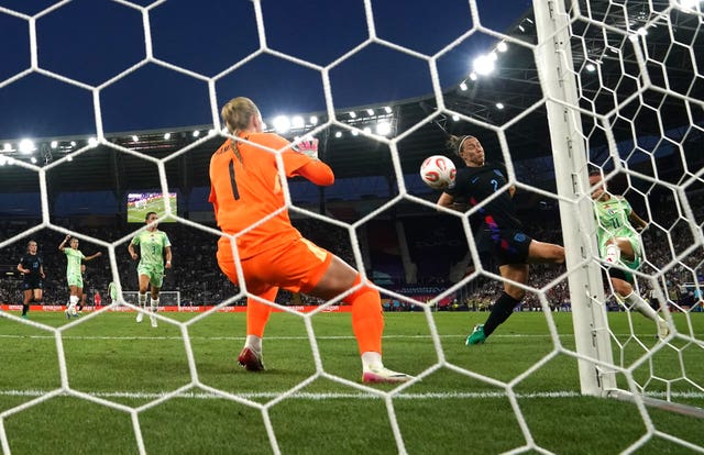 Barbara Bonansea, right, scores Italy’s opener against England
