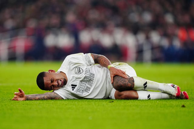 Gabriel Jesus lies injured on the pitch