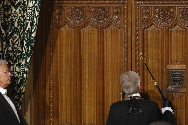 The Gentleman Usher of the Black Rod knocks on the door to the House of Commons (PA)