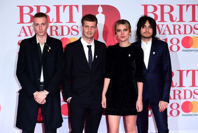 Wolf Alice’s Ellie Rowsell, Joff Oddie, Theo Ellis and Joel Amey (Ian West/PA)