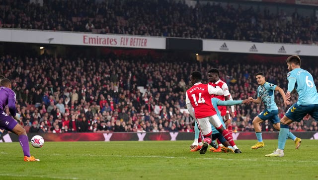Bukayo Saka (right) brought Arsenal level