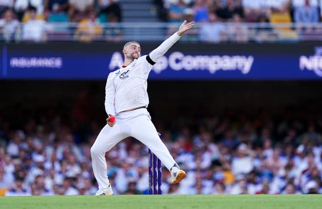 Will Jacks bowls for England in Brisbane.