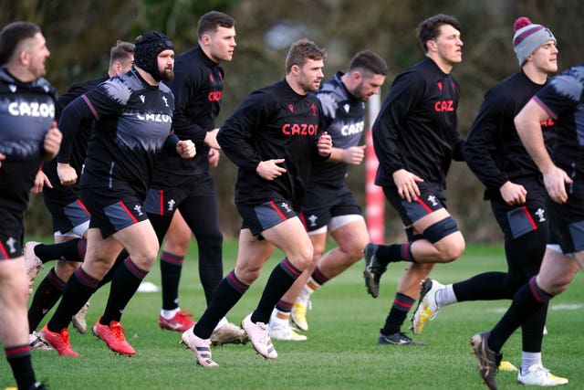 Wales players during training