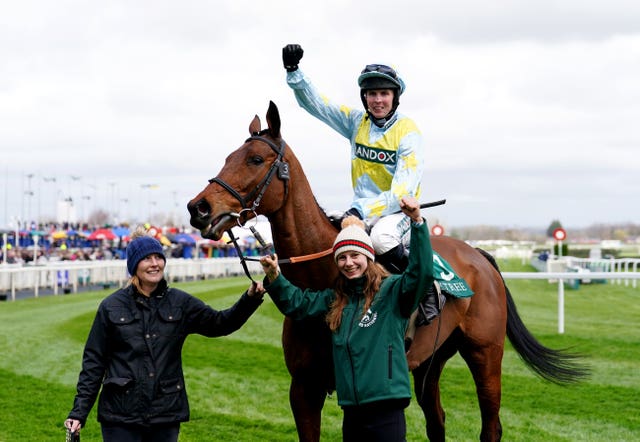 Kielan Woods celebrates after last season's Aintree win