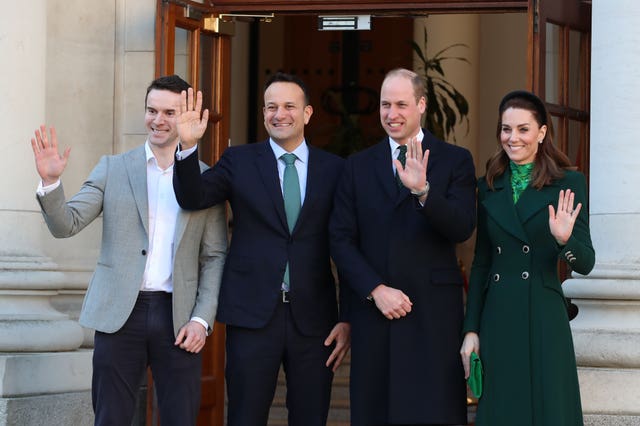 The Duke and Duchess of Cambridge meet Leo Varadkar, Taoiseach of Ireland, and his partner Matt Barrett at the Government Buildings, Dublin