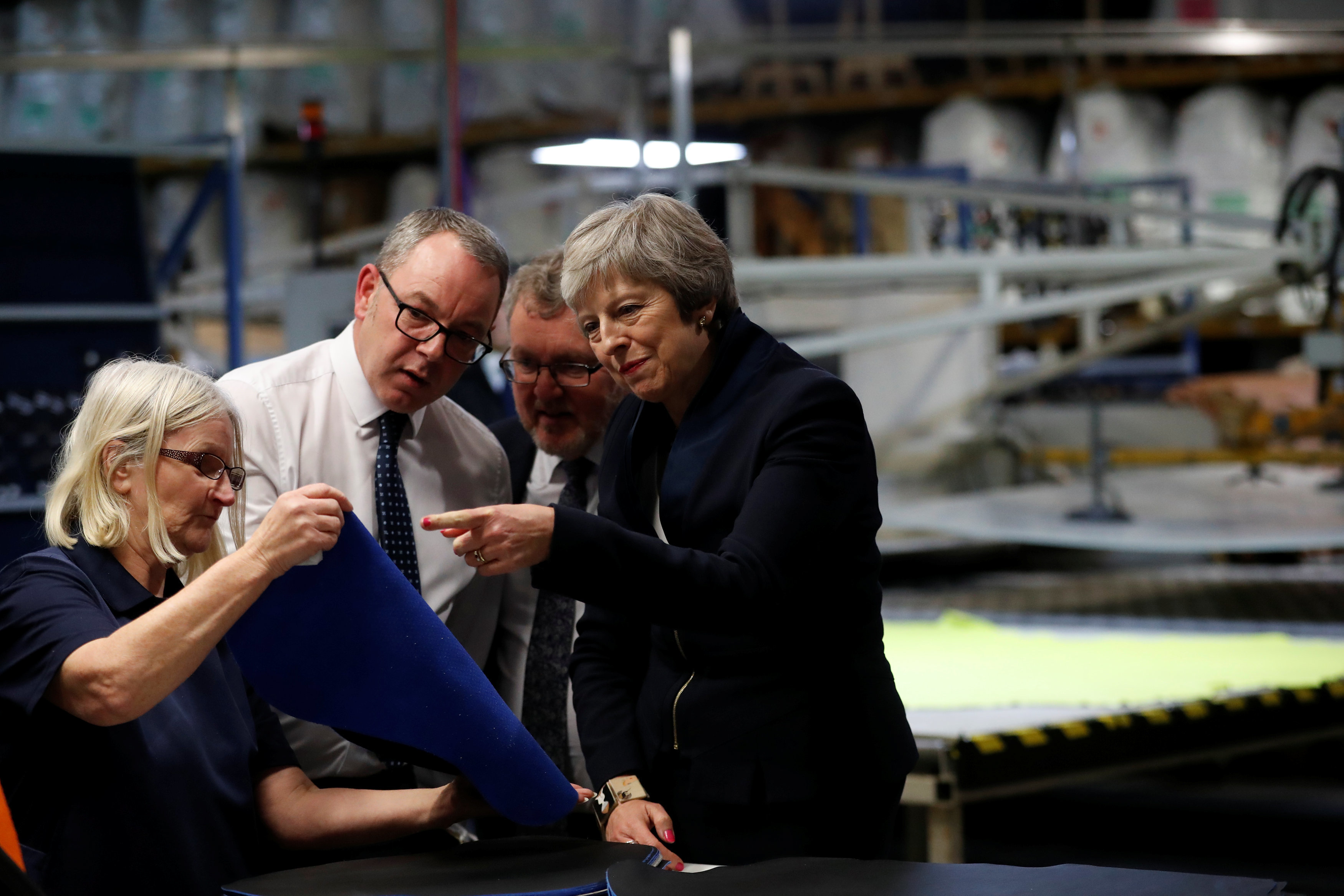 Prime Minister Theresa May visits the Scottish Leather Group Limited in Bridge of Weir Scotland