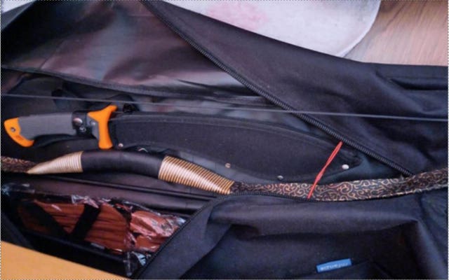 Weapons in a bag seized at the home of Axel Rudakubana in Old School Close, Banks, Lancashire